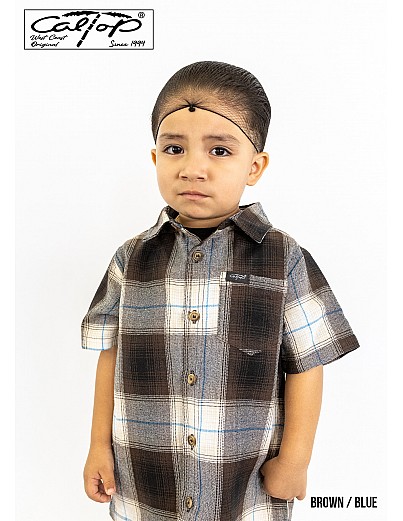 KS001 S/S PLAID : BROWN-BLUE